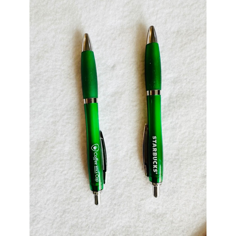 RARE Starbucks Coffee with a Cop Green Collectible Advertising Pen Set‎ of 2 - Picture 2 of 2